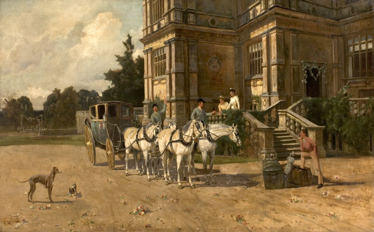 Čelní pohled na Wollaton Hall, Nottingham s koněm a kočárem, cca 1880-1906 od Arthur Walker Redgate