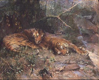 Tygři odpočívající u potoka od Arthur Wardle