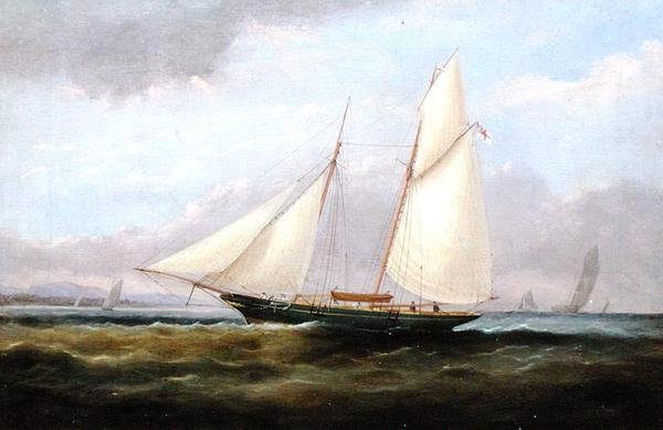Škunerová jachta pod Easy Sail se spuštěnou přední plachtou (olej na plátně) od Arthur Wellington Fowles