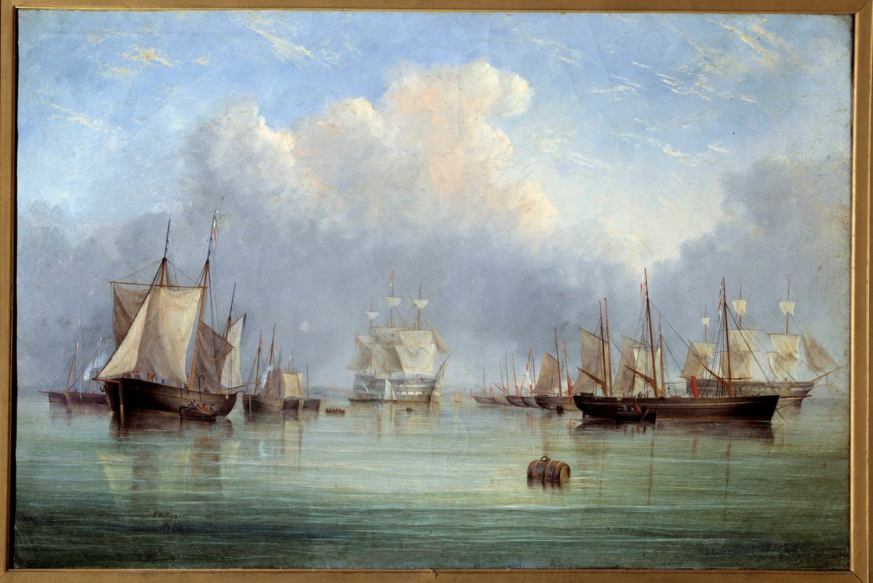 Námořní lodě a plachetnice kotví. Obraz Arthura Wellingtona Fowlese (1815-1883) Orleans Museum of Fine Arts z 19. století od Arthur Wellington Fowles