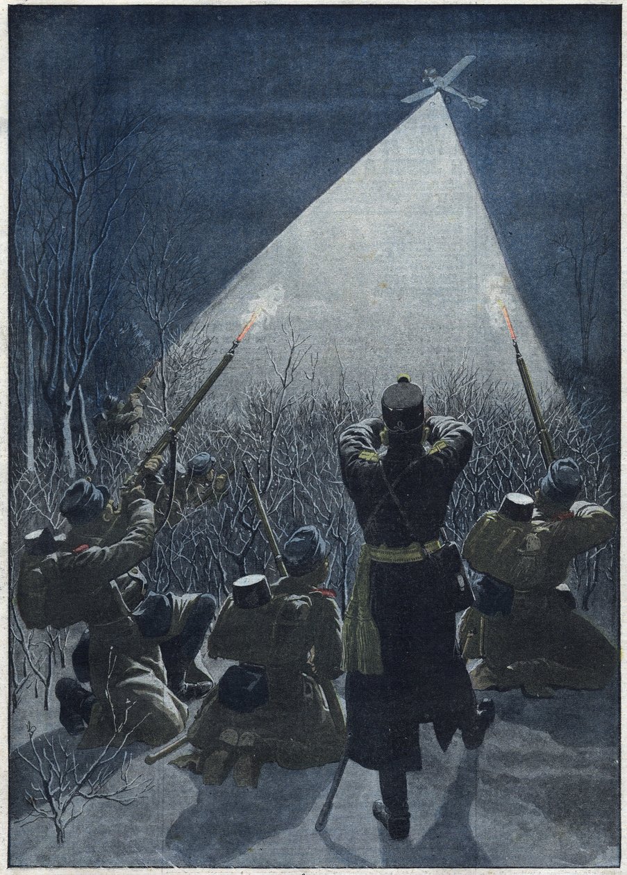 1913: Na hranicích Haliče střílejí Rakušané na ruské průzkumné lety (protiletadlová palba). od Artist Unknown