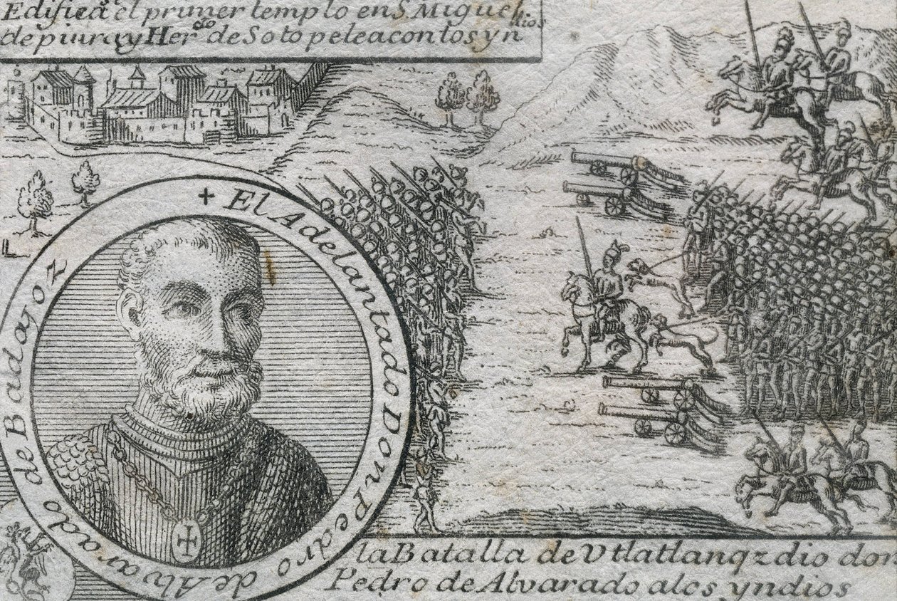 ALVARADO, Pedro de (1485-1541). Španělský conquistador a guvernér Guatemaly. Bitva u Ulatlanga od Artist Unknown