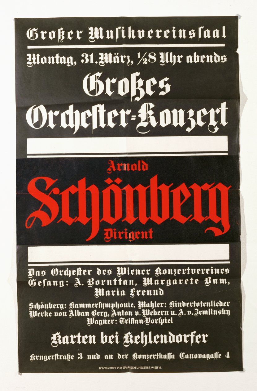 Plakát oznamující koncert Schoenbergových děl (plakát) od Artist Unknown