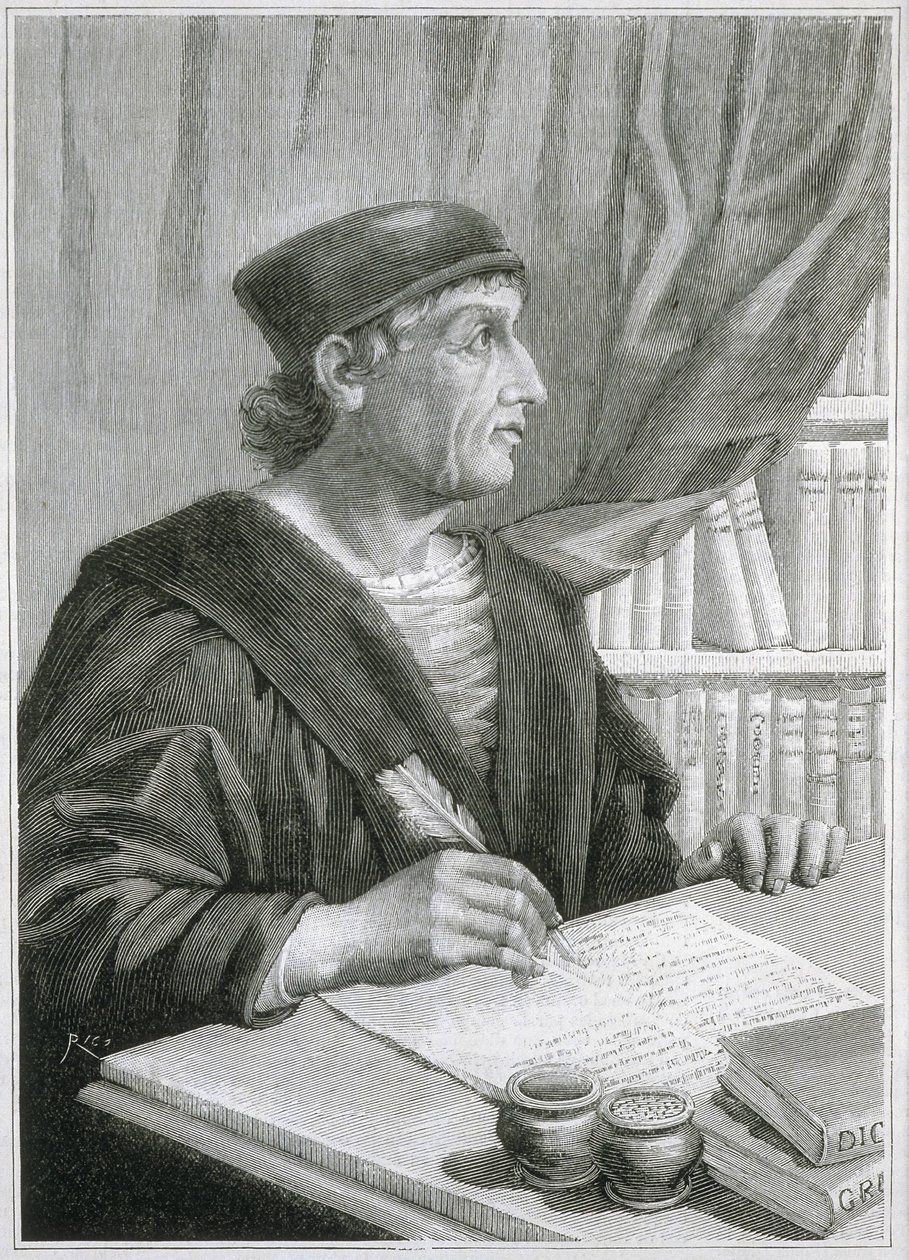 Antonio de NEBRIJA (Antonio Martinez de Cala y Xarava, Antonius Nebrissensis, Antonius Lebrixen) (1441-1522). Anglický humanista a gramatik. Rytina od Artist Unknown