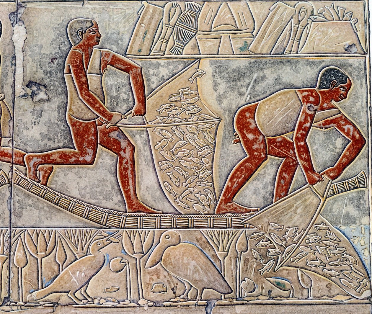 Umění Egypta: rybolov na vyčerpání. Vysoká škola je podobná Mastabě z Mereruka. od Artist Unknown