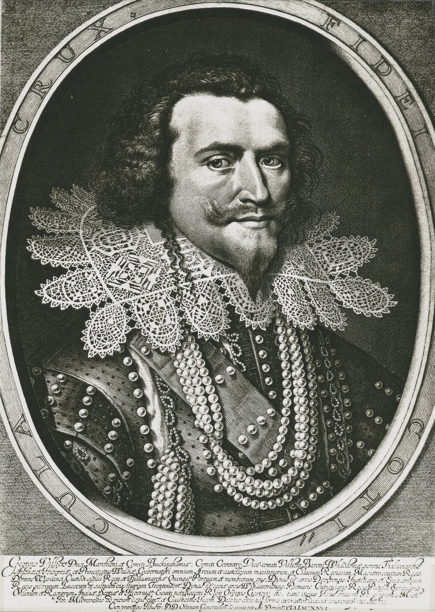BUCKINGHAM, George Villiers, vévoda z (1592-1628). Britský politik, oblíbenec Jakuba I. a Karla I. Lept. od Artist Unknown