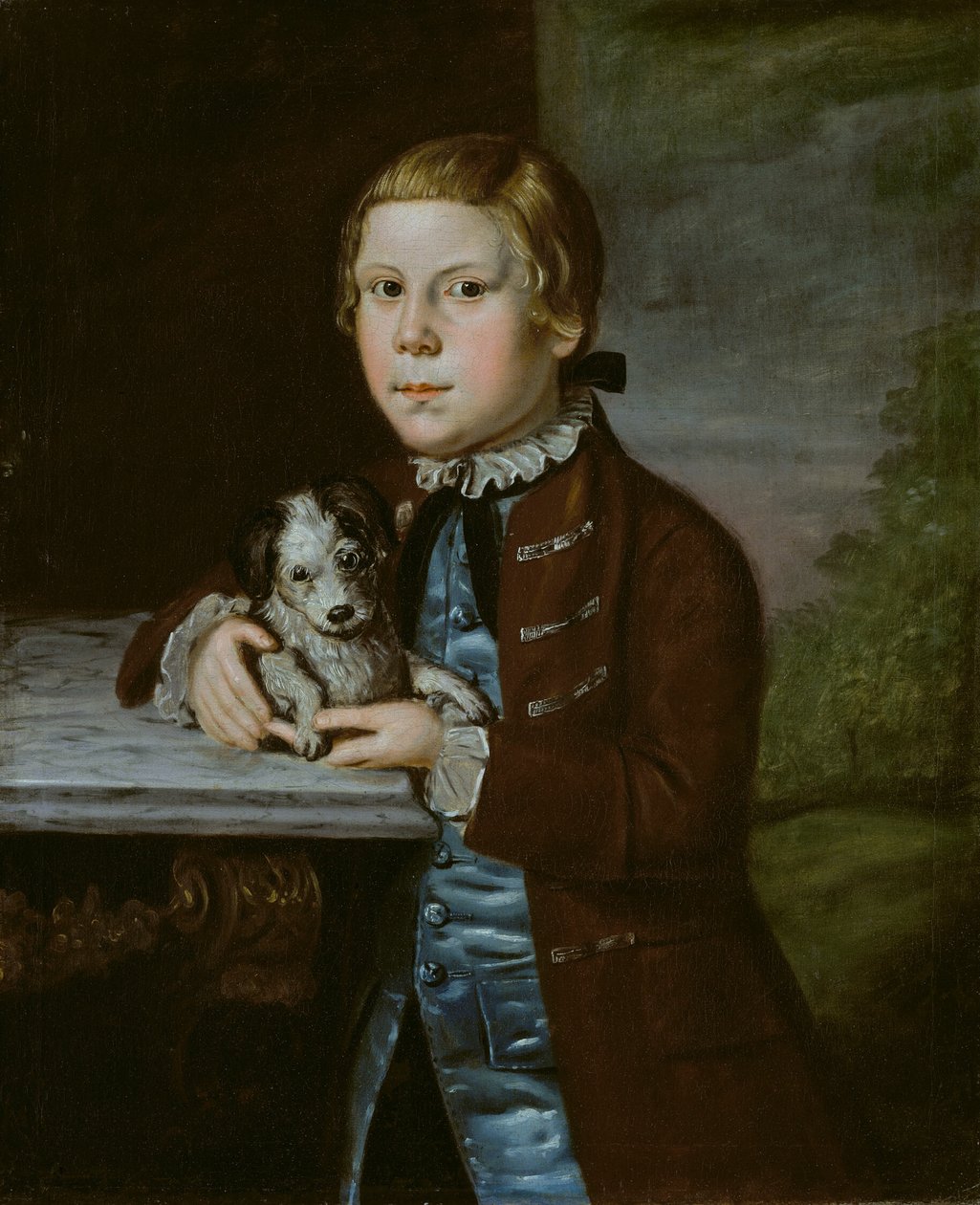 Chlapec rodiny Hallettových se psem od Artist Unknown