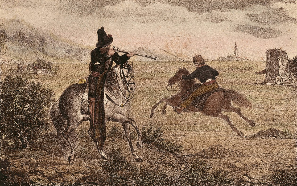 CABRERA Y GRINO, Ramon (1806-1877). Španělský karlistický voják. Španělsko. Karlistické války. Cidova kavalerie. Obrázek z "Album de tropas carlistas de Aragon". Litografie. Soukromá sbírka od Artist Unknown