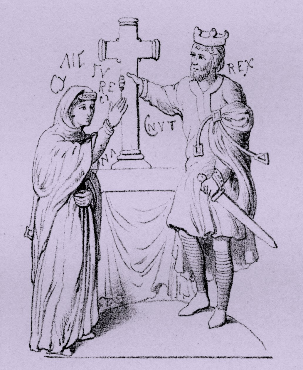 Kanut Veliký a jeho královna Emma Normandská (rytina) od Artist Unknown