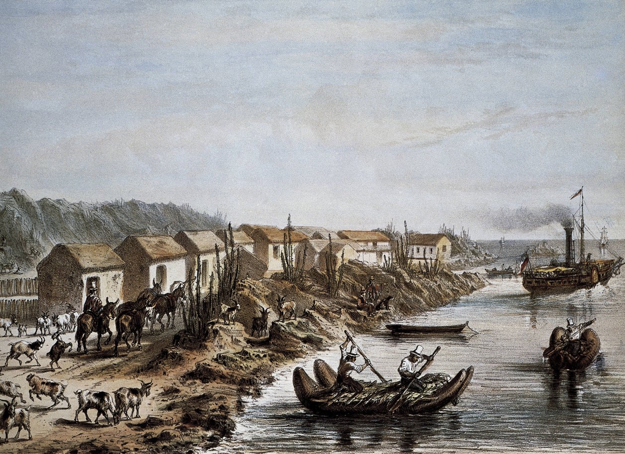 Chile (1854). Přístav Huasco. Litografie. od Artist Unknown