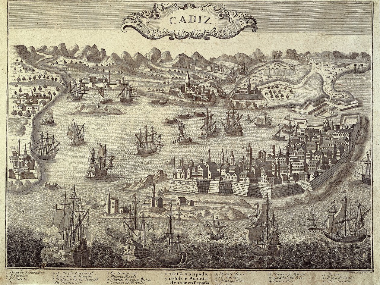 Město a přístav Cádiz. Rytina. ŠPANĚLSKO. ANDALUZIE. Cádiz. Museo de Cadiz od Artist Unknown