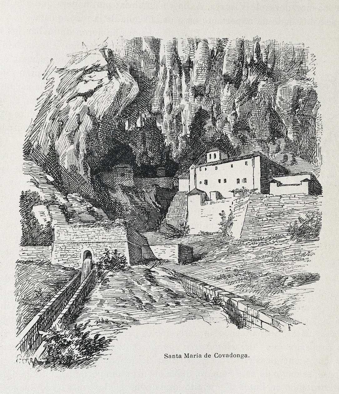 Covadonga. Poustevna Santa Maria. Rytina. ŠPANĚLSKO. ARAGON. Zaragoza. Generální vojenská akademie od Artist Unknown