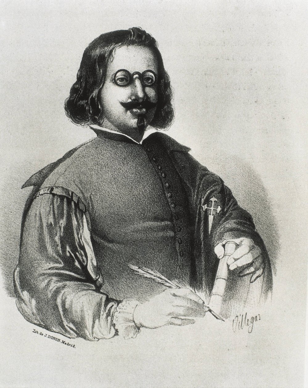 DONON, Julio (19. století). Francisco de Quevedo. Litografie od Artist Unknown