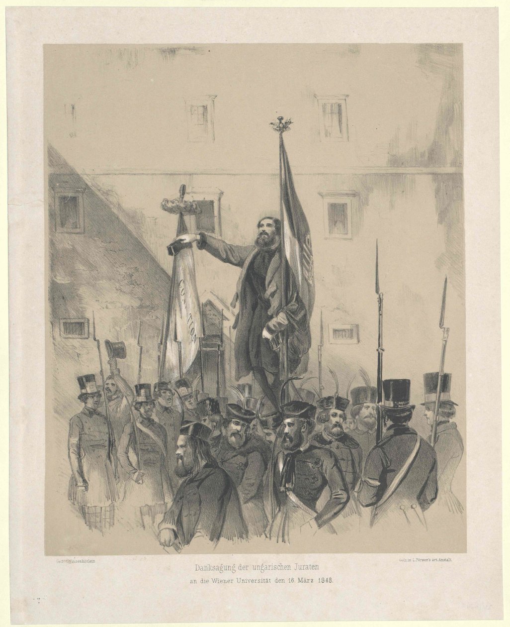 Poděkování uherských jurátů na vídeňské univerzitě 16. března 1848 od Artist Unknown