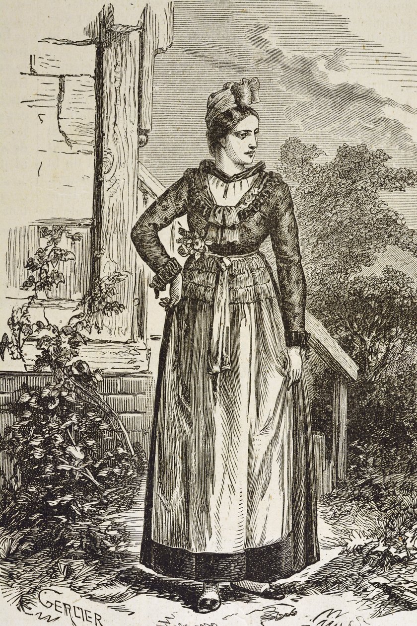 Německo (19. století). Společnost (1879). Alsasko. Ženy v regionu. Právě teď se Alsasko nacházelo v držení německého říšského sněmu (1871-1918). Rytina. Soukromá sbírka od Artist Unknown