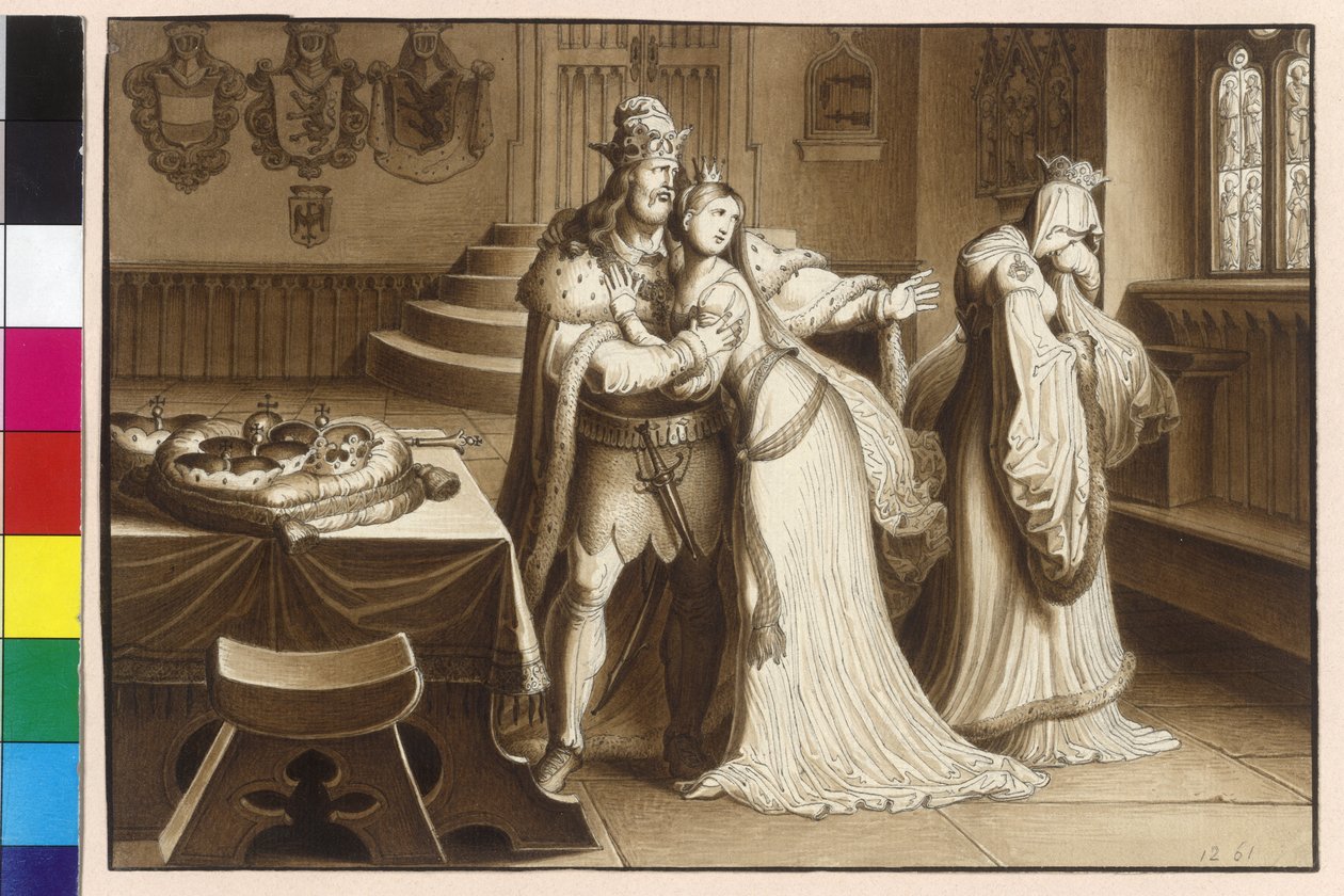 Král Otakar II. se zřekl své vznešené manželky Markéty a oženil se s Cunigundou. od Artist Unknown
