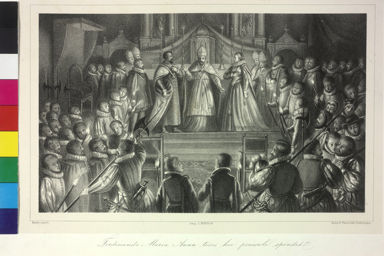 Sňatek Ferdinanda III. s infantkou Marií Annou Španělskou, který uzavřel kardinál František z Dietrichsteina 20. února 1631. od Artist Unknown