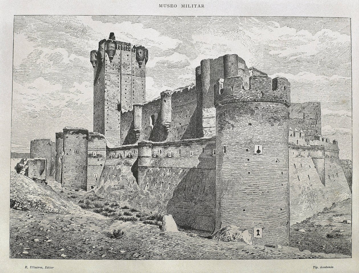 Medina del Campo. Hrad Mota. Rytina. ŠPANĚLSKO. ARAGON. Zaragoza. Generální vojenská akademie od Artist Unknown