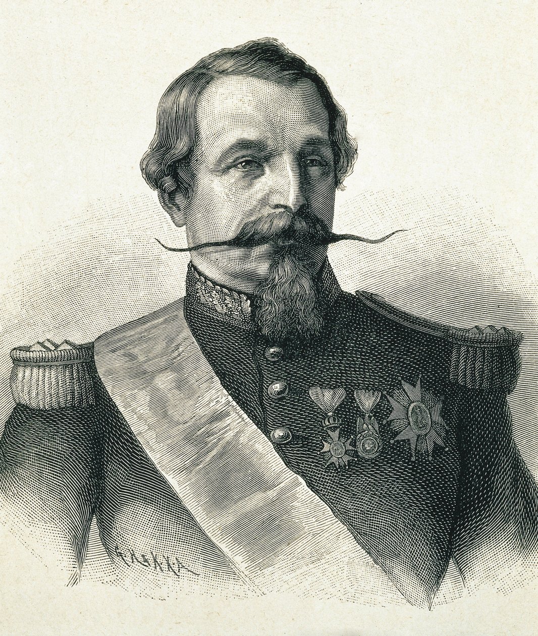 NAPOLEON III, Charles-Louis Napoleon Bonaparte (1808-1873). Prezident 2. republiky (1848-1852) a císař Francie (1852-1870). Portrét Napoleona III. Rytina. od Artist Unknown