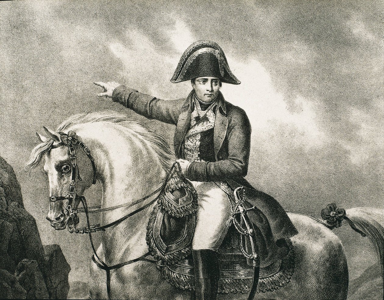 NAPOLEON I. Bonaparte (1769-1821). Francouzský voják a politik, císař Francie (1804-1815). Detail jezdeckého portrétu Napoleona, inspirovaného původním portrétem Josepha Chaborda. Rytina od Artist Unknown