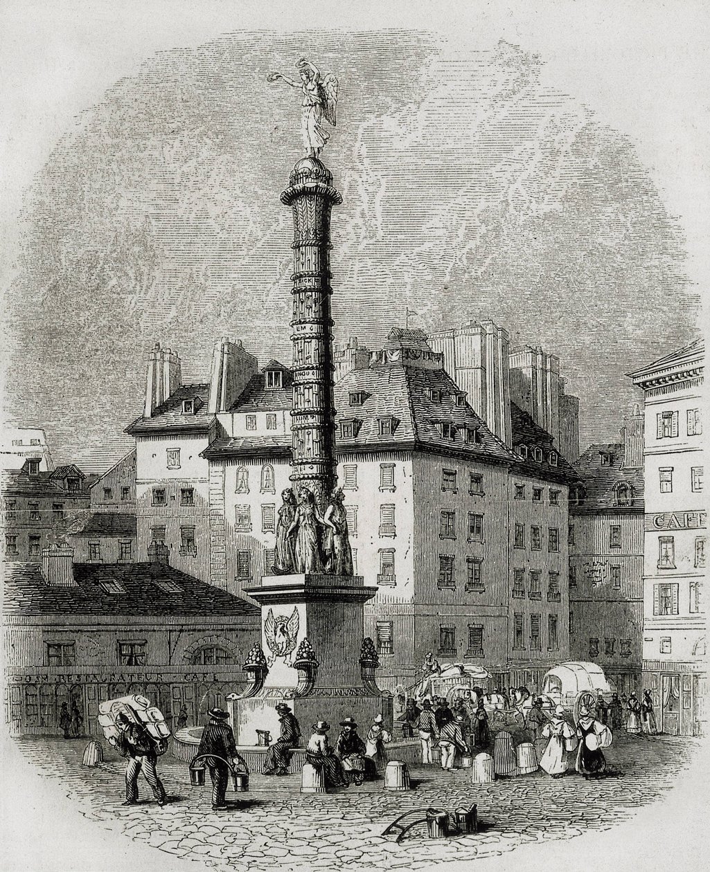 Paříž. Prodavači vody před fontánou na náměstí Chatelet (rytina) od Artist Unknown