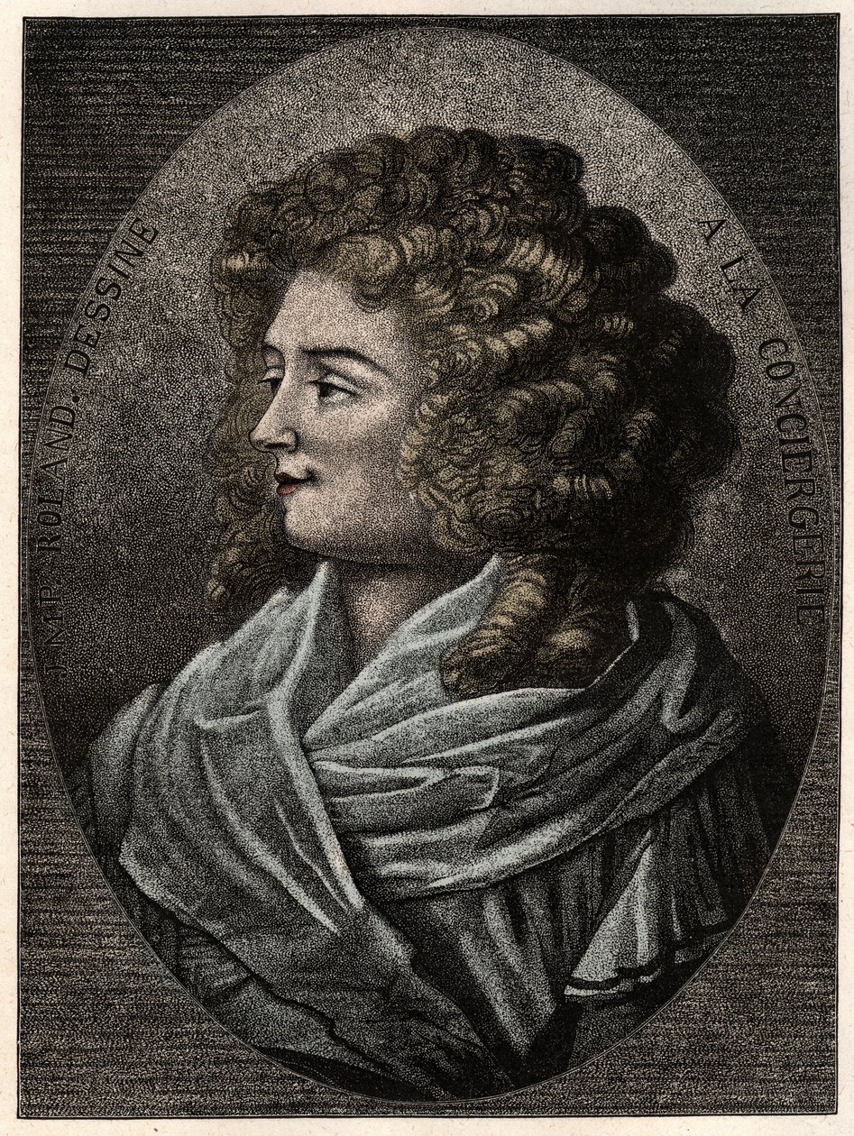 Portrét Manon (Jeanne Marie) Roland Philipon dite Madame Roland (1754-1793) a la Concierge, členky girondistické frakce během Francouzské revoluce - od Artist Unknown