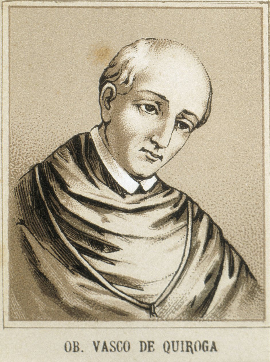 QUIROGA, Vasco de (1470-1565). První biskup v mexickém Michoacanu a jeden ze soudců (oidores) druhé Audiencie, která spravovala Nové Španělsko. Litografie. od Artist Unknown