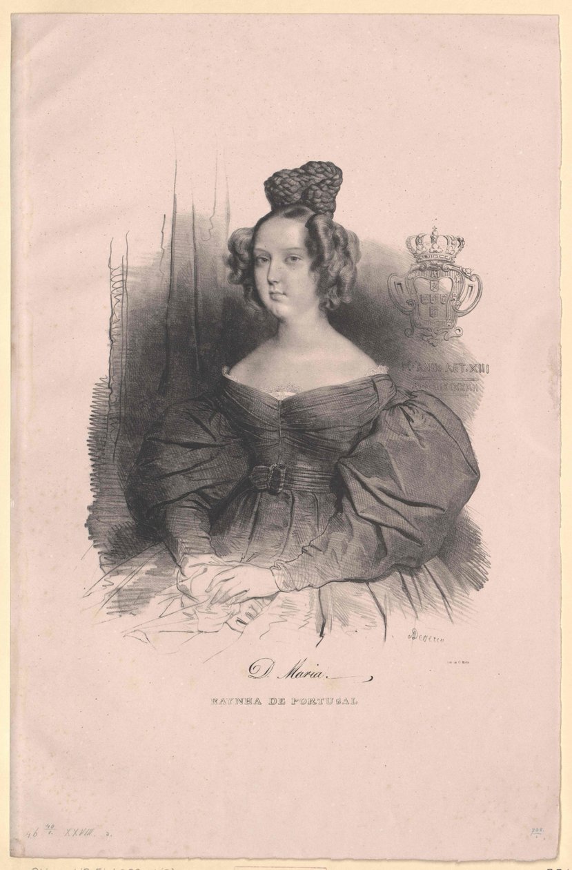 Portugalská královna Marie II. da honor od Artist Unknown