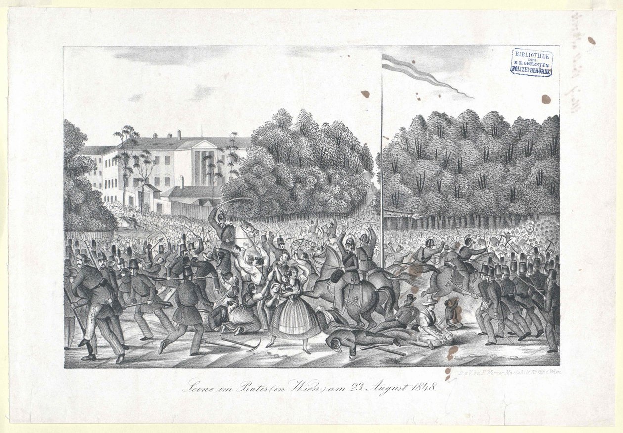 Scéna v Prátru (Vídeň) ve 23 letech. srpna 1848 od Artist Unknown
