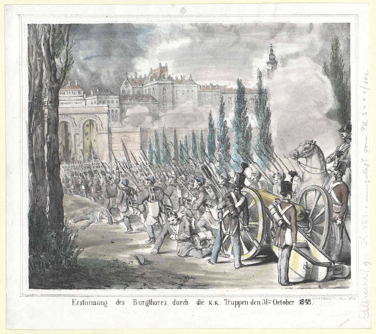 Bourání hradní brány k. k. jednotkami 31. října 1848 od Artist Unknown