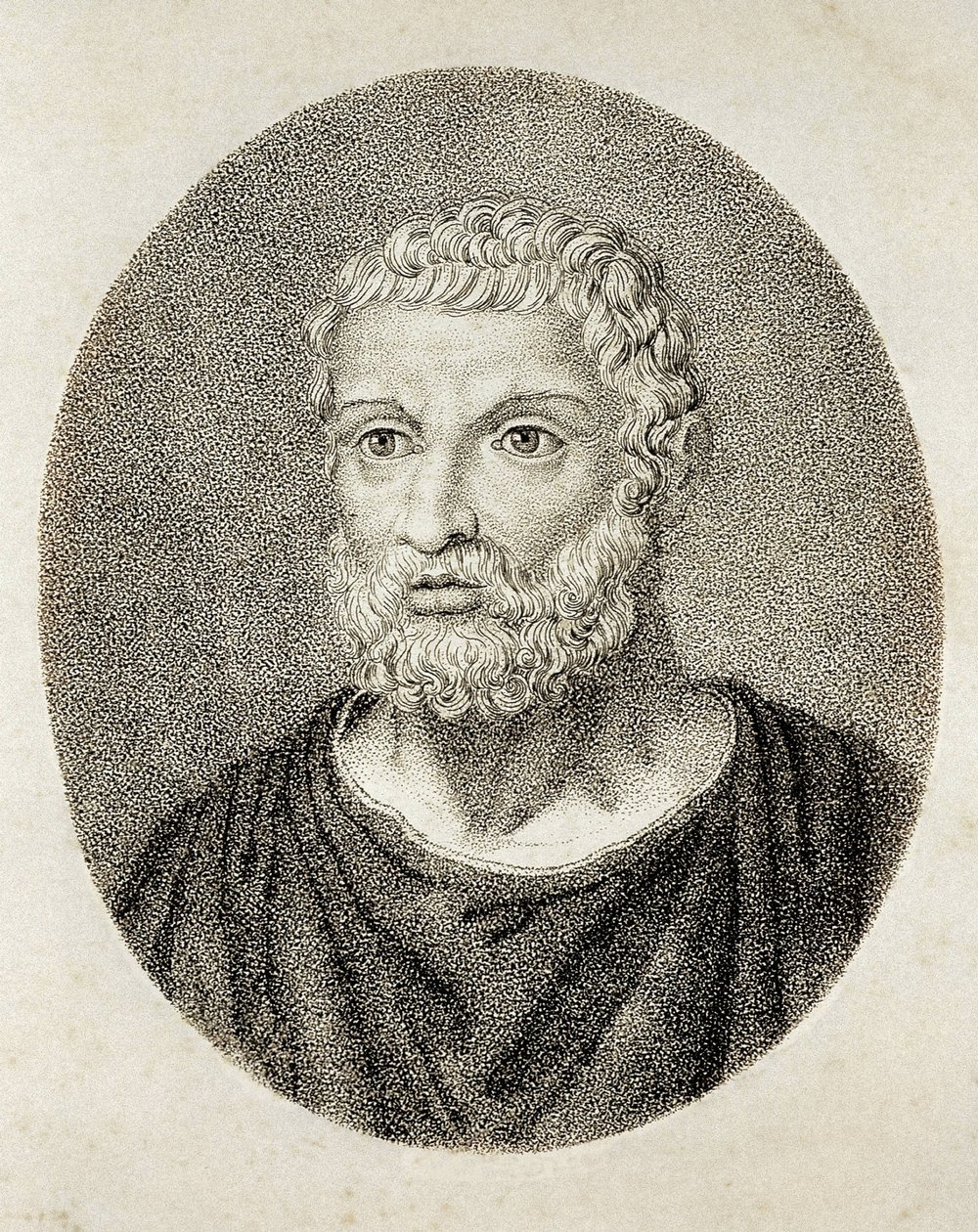 THALES z Miletu (6. století př. n. l. - 6. století př. n. l.). Portrét Thalése z Milétu. Rytina. od Artist Unknown