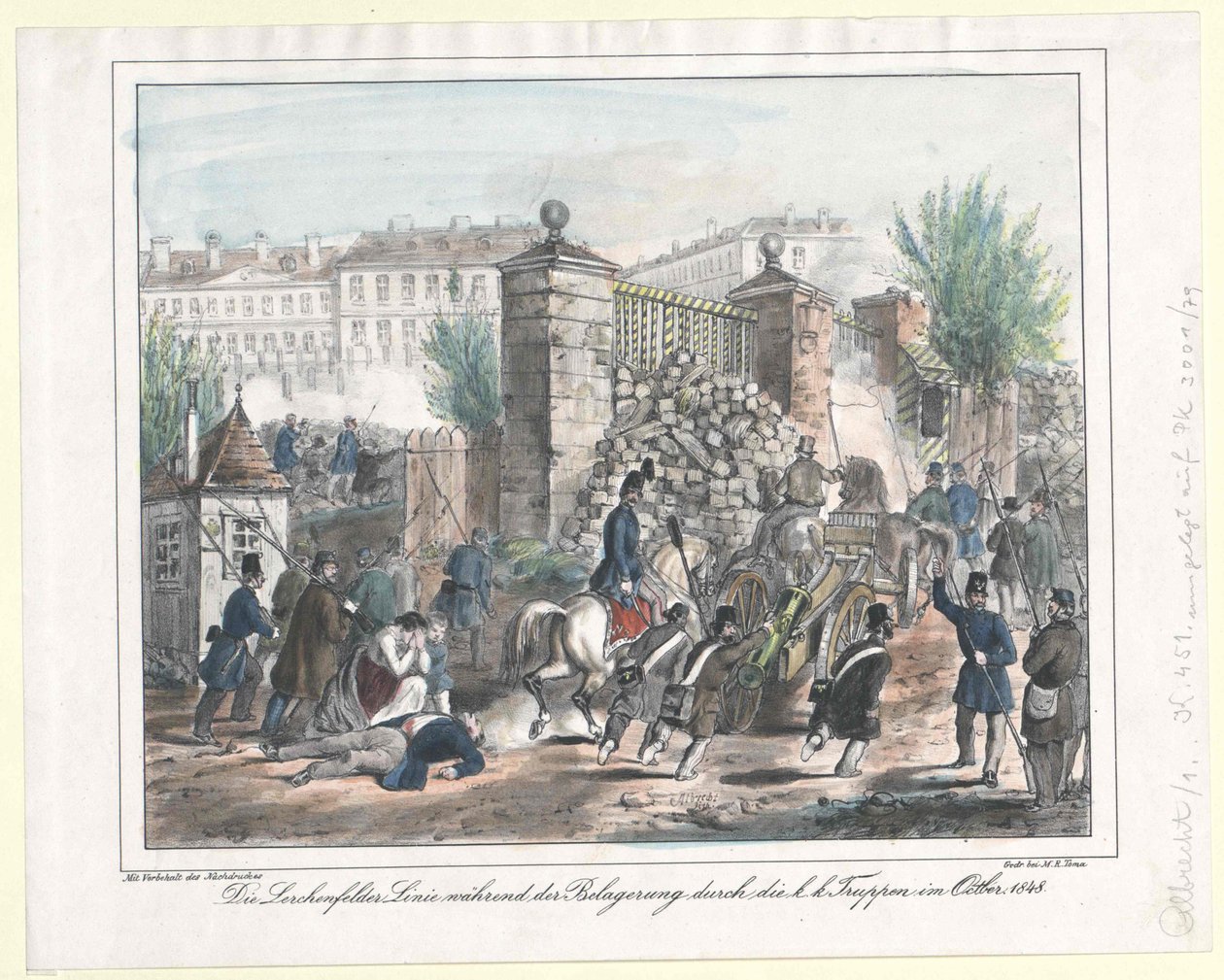 Lerchenfelderská linie při obléhání k. k. jednotkami v říjnu 1848 od Artist Unknown
