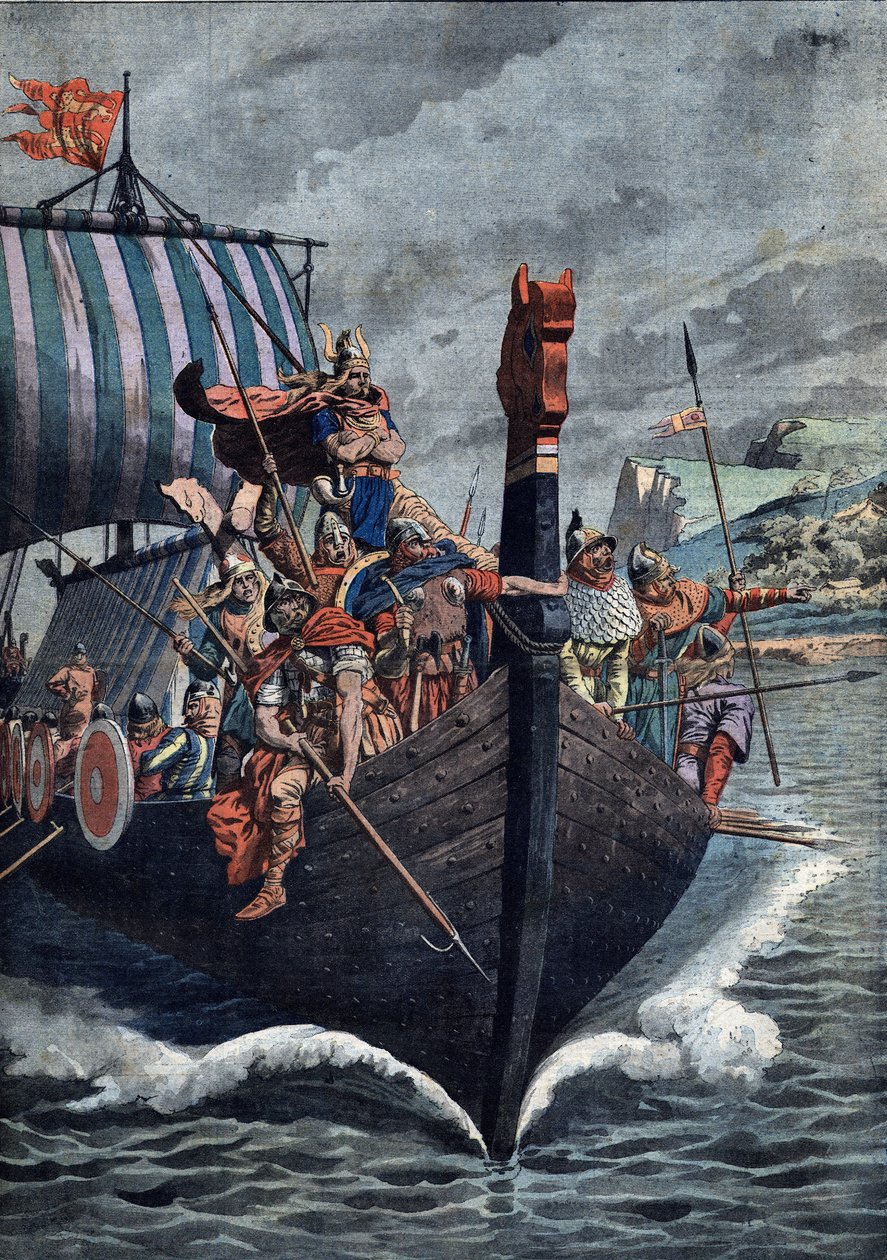 Příchod Vikingů do Normandie v 9. století od Artist Unknown