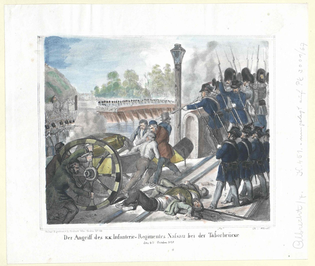 Útok na k. k. Pěší pluk Nassau u Táborského mostu (Taborbruecke) 6. října 1848 od Artist Unknown
