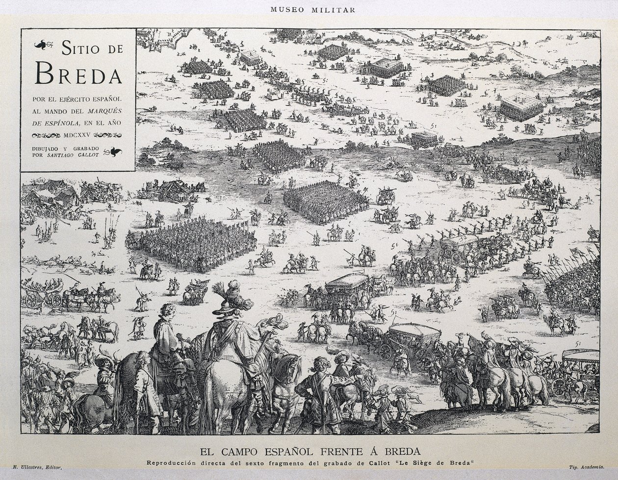 The campo espanol frente a Breda: direct reproduction of the sexto fragmento del grabado de Callot "Le Siege de Breda" (Španělský venkov a Breda: přímá replika šesté části Callotovy rytiny "Le Siege de Breda") od Artist Unknown