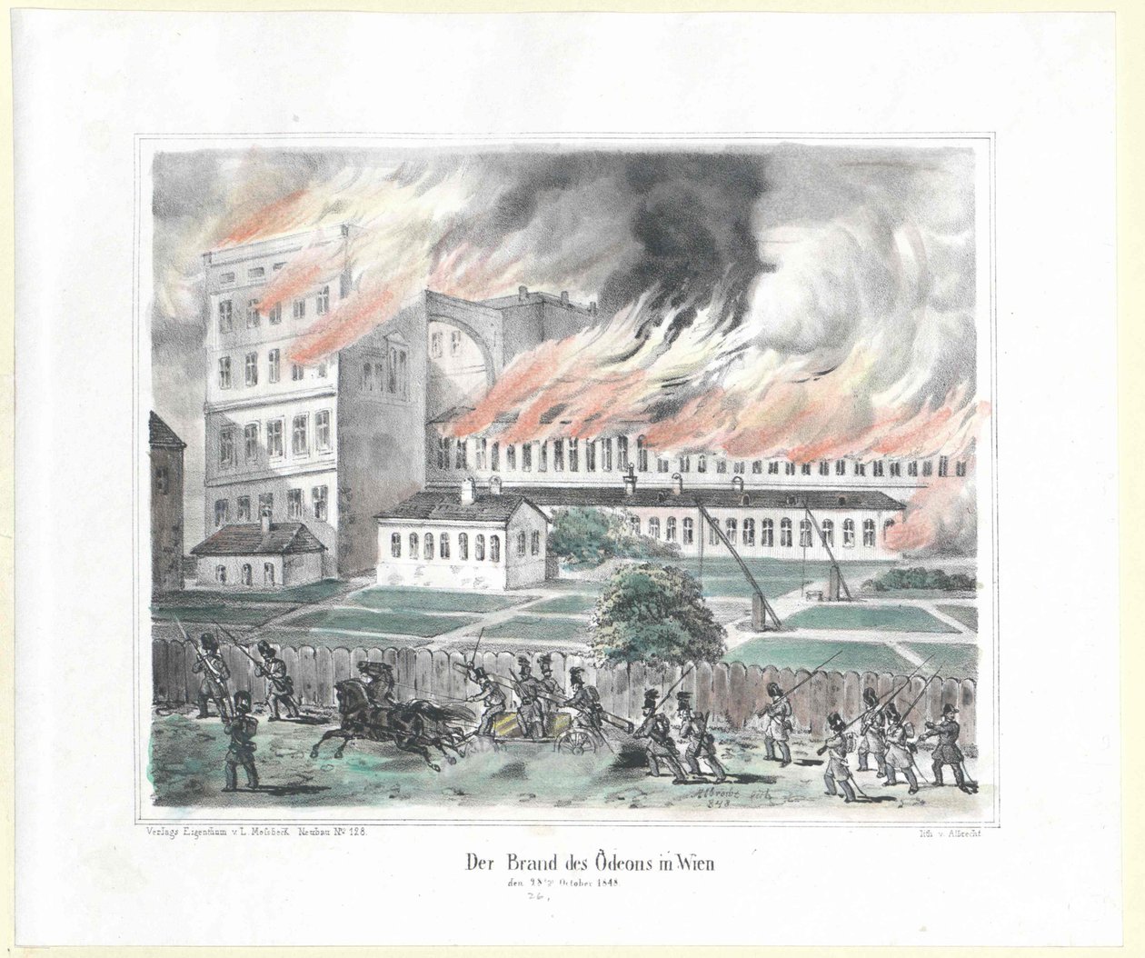 Zapálení vídeňského Odeonu 28. října 1848 od Artist Unknown