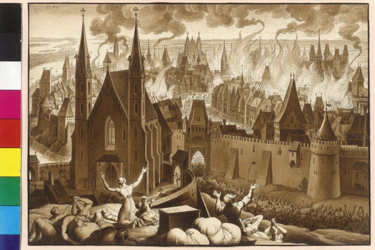 Obrovské zapálení Vídně mezi králem Ottokarem v roce 1260 od Artist Unknown