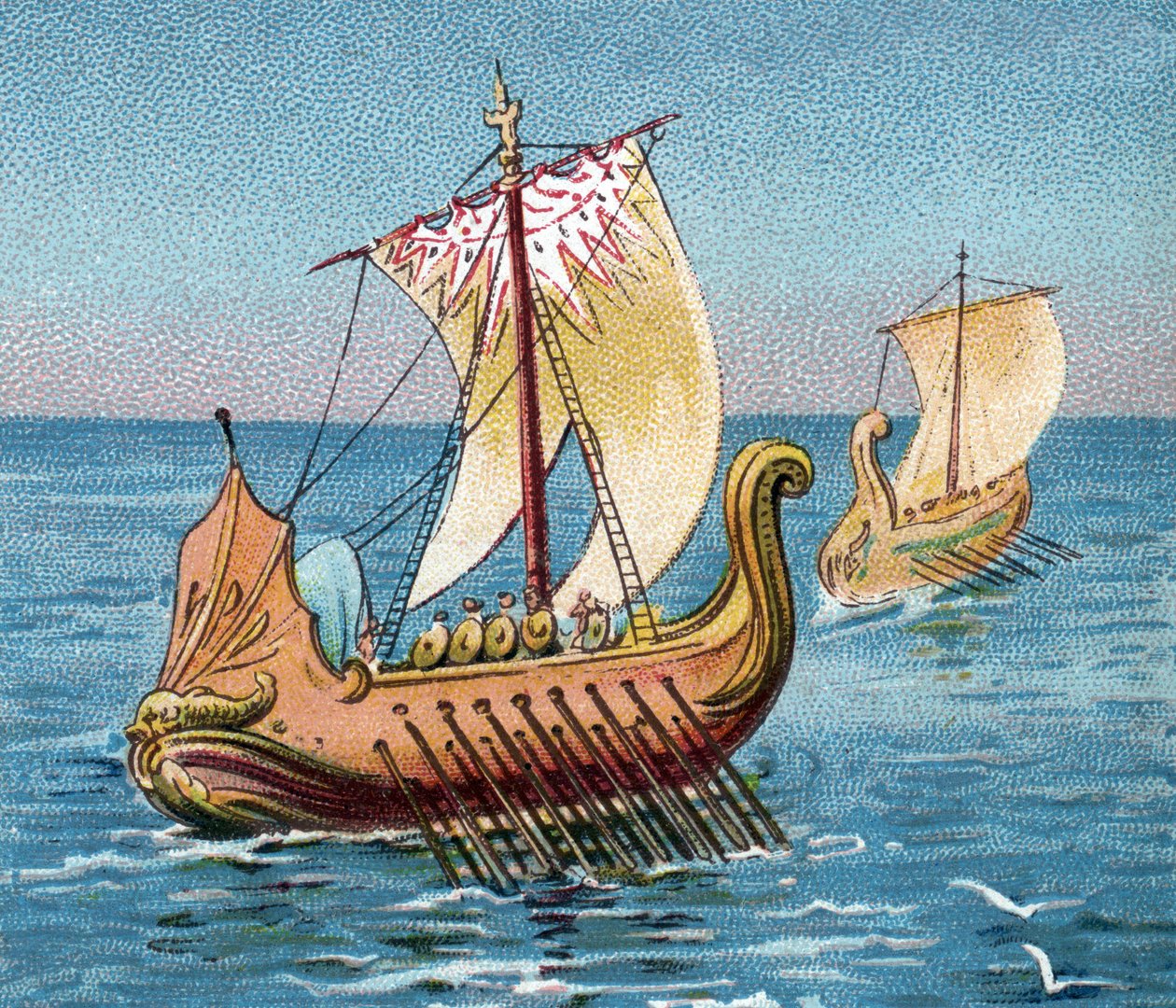 Triréma Starověká řecká plavidla - Starověké Řecko: Řecká trirema, antická bojová galéra. od Artist Unknown