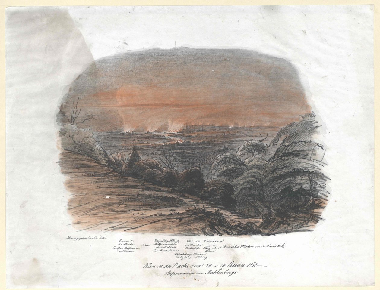 Vídeň v noci z 28. na 29. července. říjen 1848. záznam z Kahlenberge (vrchol) od Artist Unknown