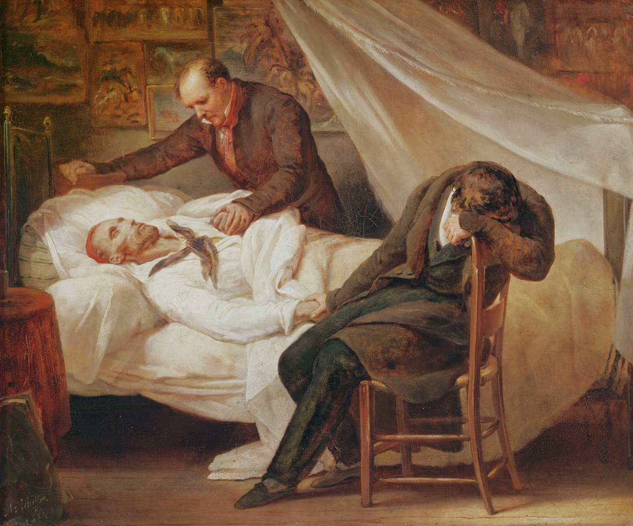 Smrt Theodora Géricaulta se svými přáteli plukovníkem Bro de Comeres a malířem Pierrem-Josephem Dedreux-Dorcym, 1824 od Ary Scheffer