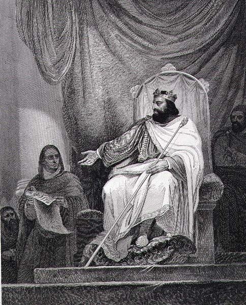 Karel Veliký (742-814) vydávající kapituly v Herstalu v roce 779, ryl Leclerc (rytina) od Ary (after) Scheffer