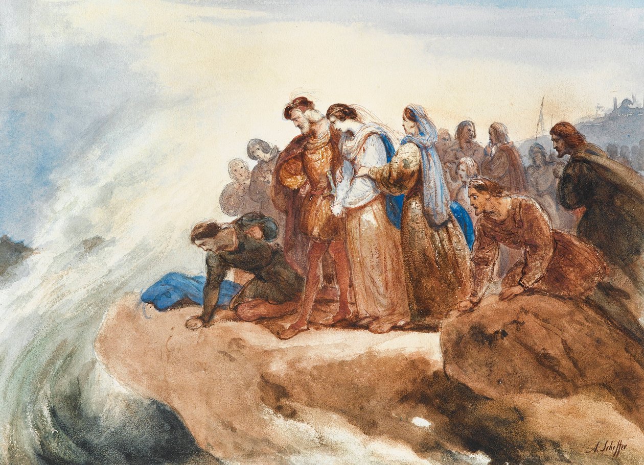 Ilustrace k baladě Der Taucher The Diver od Friedricha Schillera. od Ary Scheffer