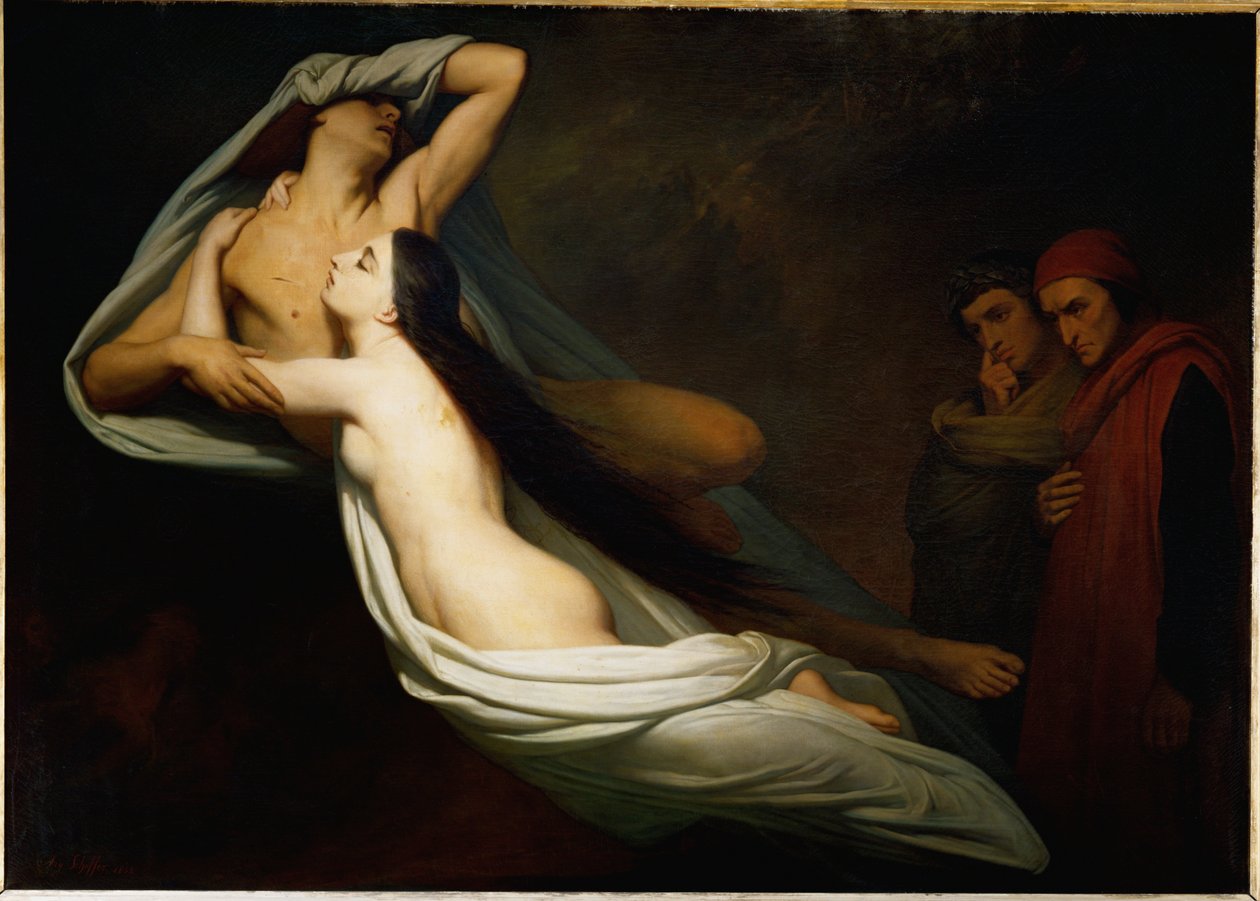 Stíny Francesca da Rimini a Paola Malatesty se zjevují Dantovi a Vergiliovi ... od Ary Scheffer