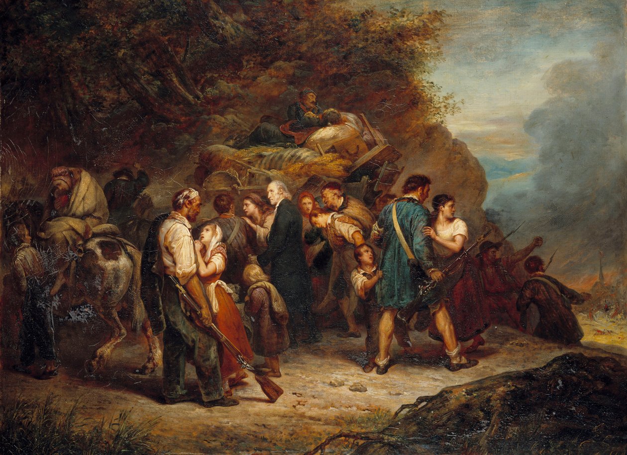Alsaský protestantský pastor Jean Frederic Oberlin (1740-1826) a kalvinisté z Alsaska Lotrinska (Alsasko-Lotrinsko) loveni v roce 1814 Rusy Obraz Aryho Scheffera (1795-1858) 1814 Paříž, Musee du Protestantisme od Ary Scheffer