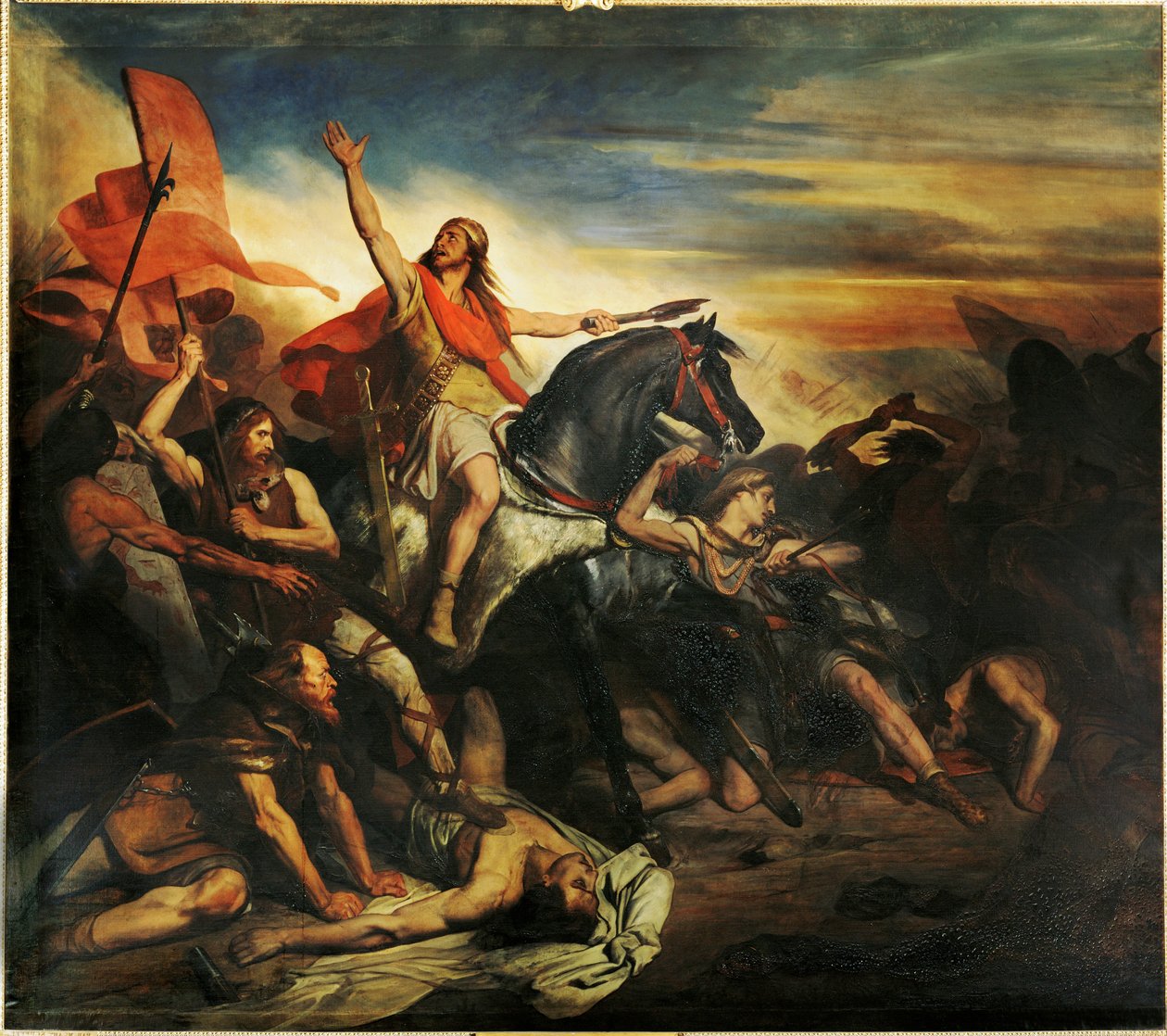 Bitva u Tolbiaku mezi Alamanskými a Siegbertovými Franky... (malba na plátně) od Ary Scheffer