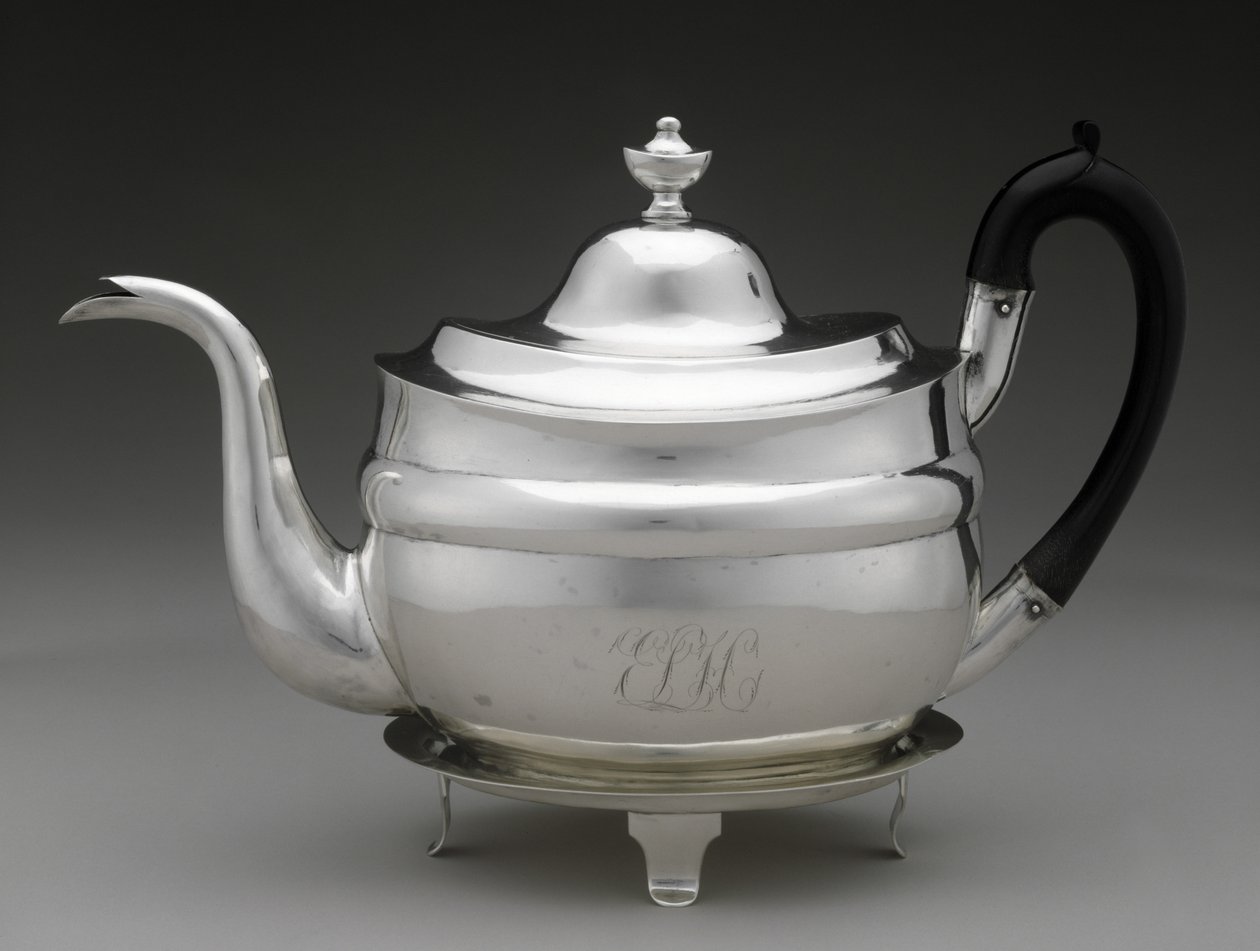 Čajová konvice a víko se stojanem, c. 1798-1812 (stříbro) od Asa Whitney