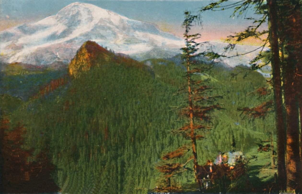 The Road at Rickseeker Point, Mount Rainier in the Distance, Washington, c1916 od Asahel Curtis