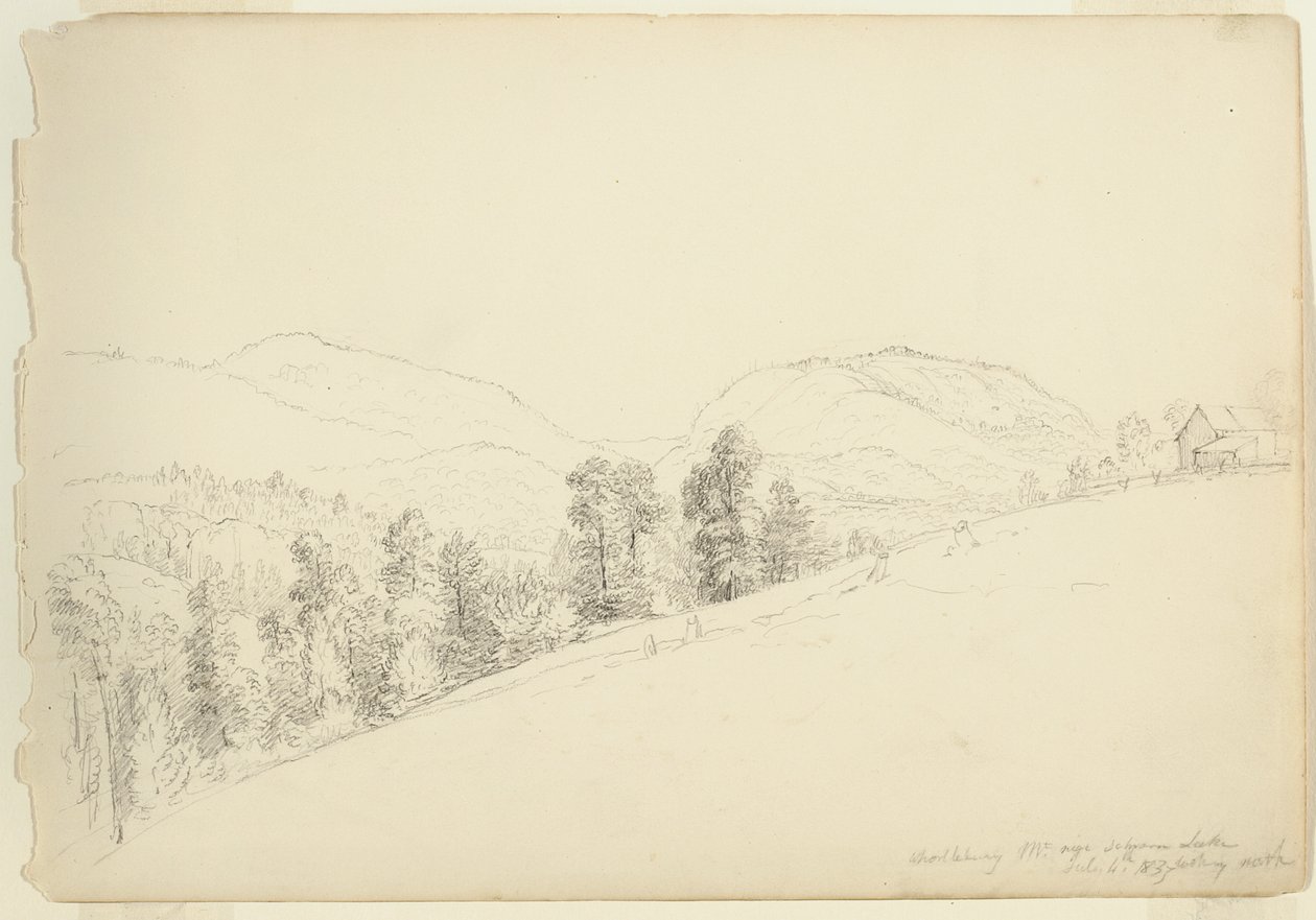 Whorllebury[] Mountain poblíž Schroon Lake, New York, 1837 (grafit na papíře) od Asher Brown Durand
