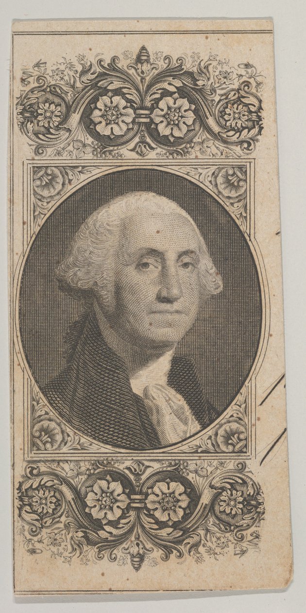 Motiv bankovky: Portrét na George Washington v ozdobném panelu, ca. 1824-37. od Asher Brown Durand.