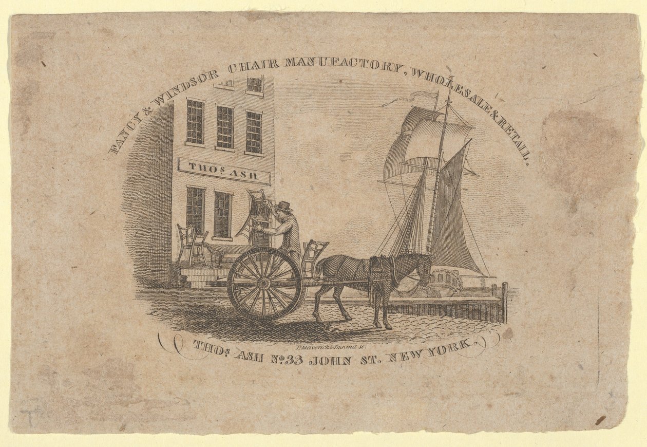 Fancy & Windsor Chair Manufactory, velkoobchod a maloobchod, Thomas Ash, č. 33 John Street, New..., 1817 od Asher Brown Durand